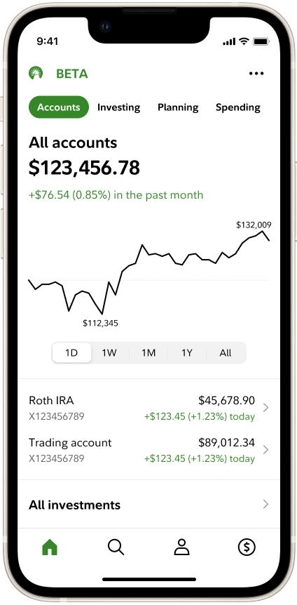 The new accounts view, with the total balance chart above the account list.