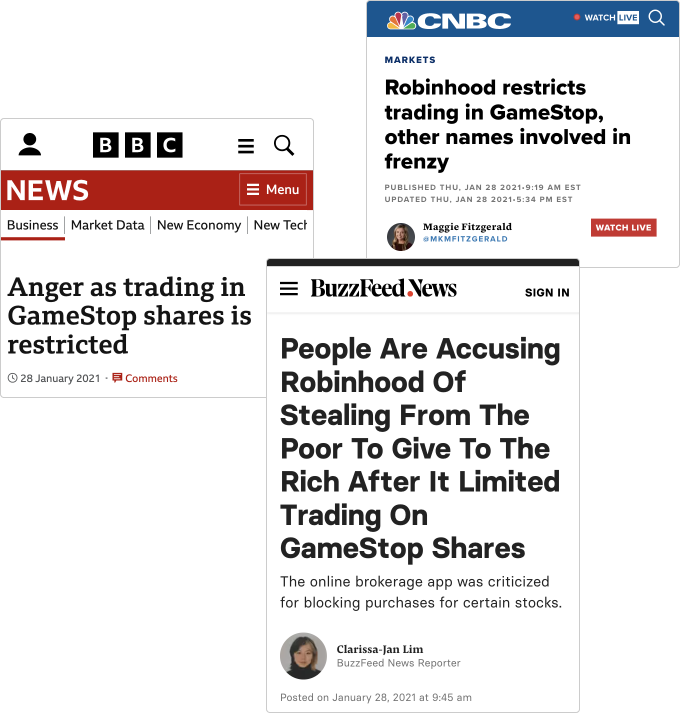 News headlines about a competitor restricting trading in GameStop shares.