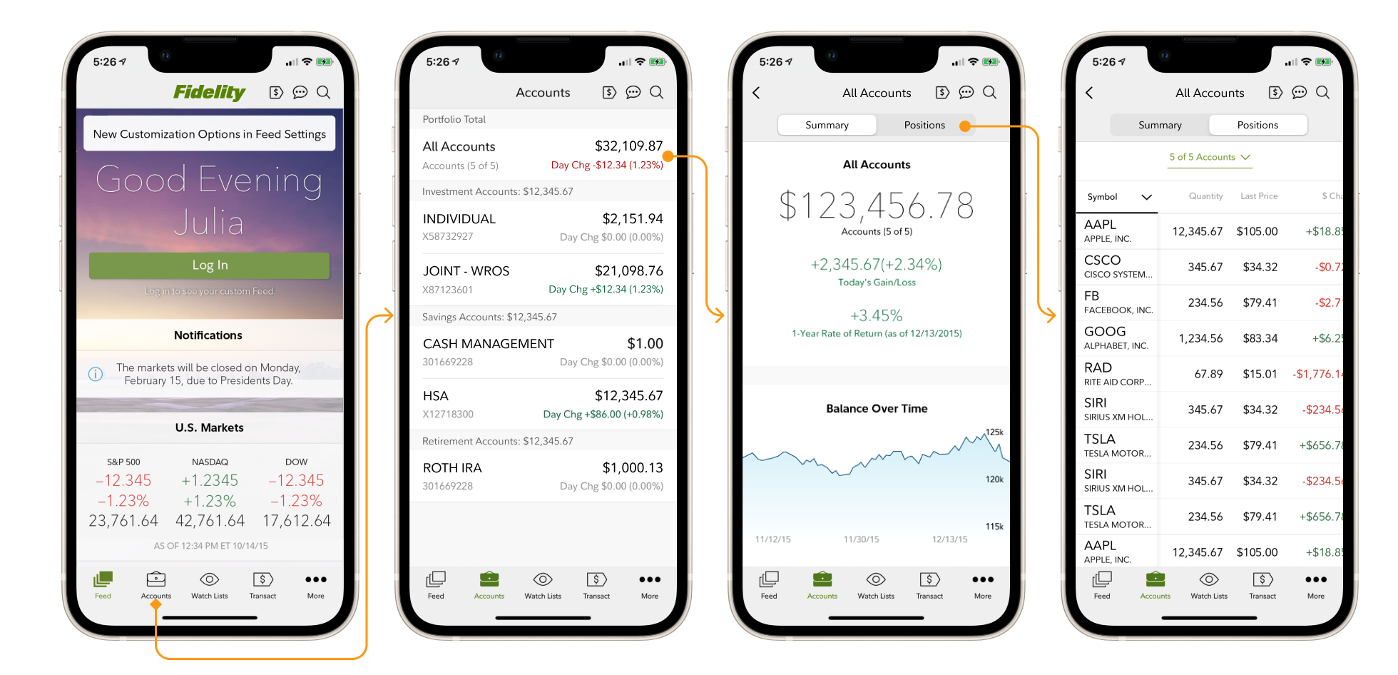 The three taps from the old Feed homepage to the portfolio.