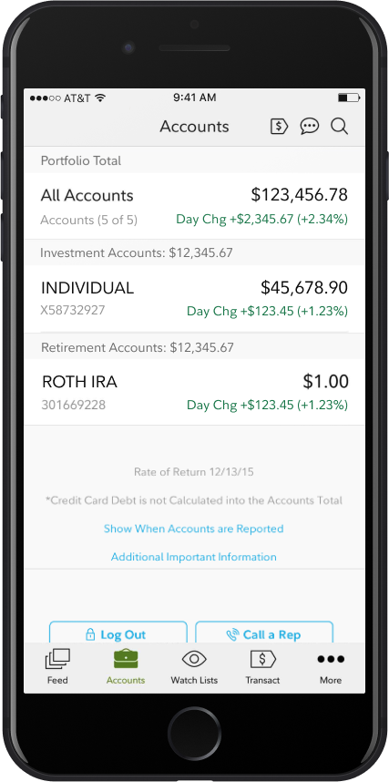 The original Accounts tab, listing each account.