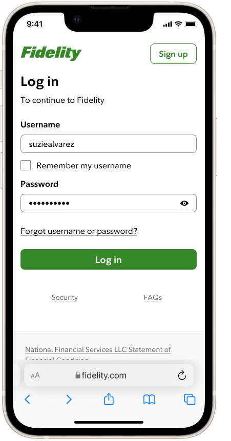 The new log-in page on a phone.