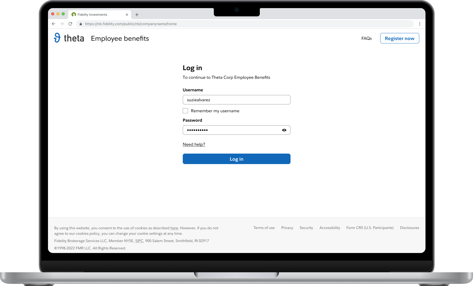 The log-in page with client branding for an employee benefits site.