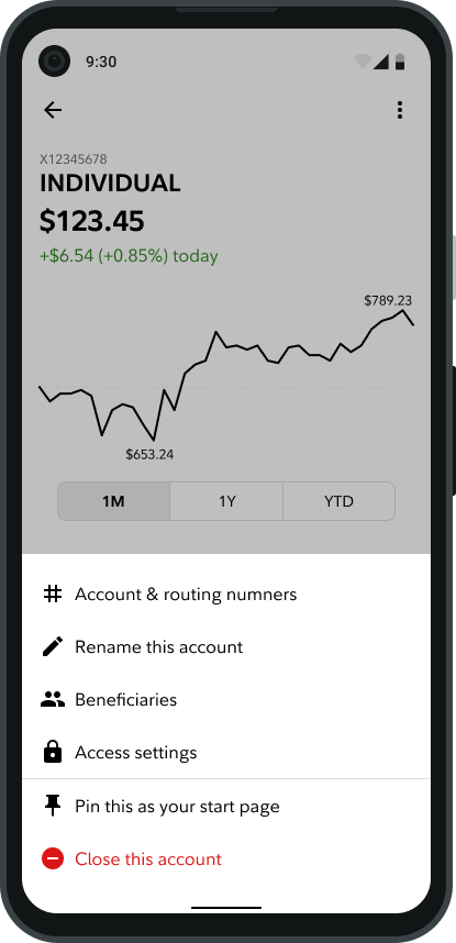 The account utility menu, with options including Pin this as your start page and Rename this account.