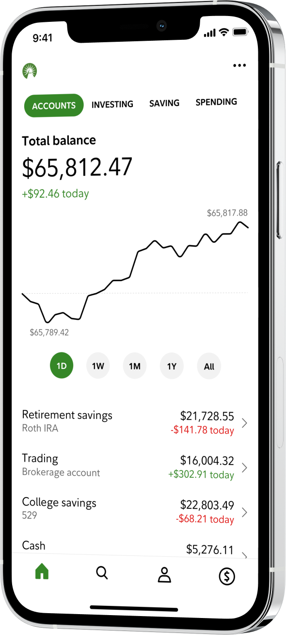 The redesigned app home screen with total balance and accounts.