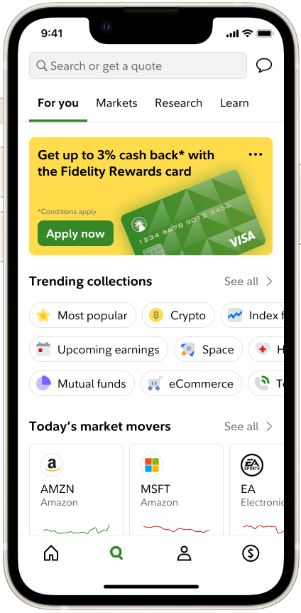 The Search tab with the search field and explorable sections.