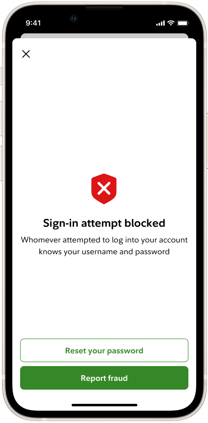 The sign-in attempt blocked screen.